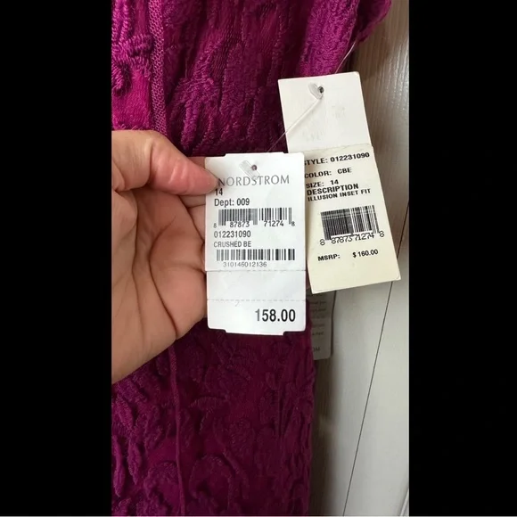 New ADRIANNA PAPELL Illusion Inset Fit Flare Dress Crushed Berry Purple Magenta - Picture 10 of 11